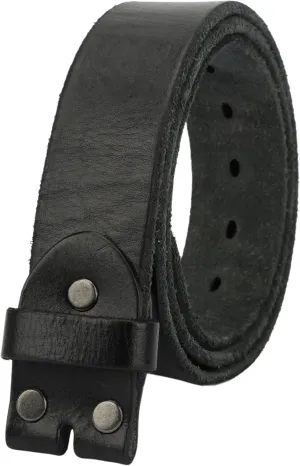 Men's Full Grain Leather Belt Vintage Distressed Style with Snap-On Strap 1 1/2" One Piece Leather no buckle