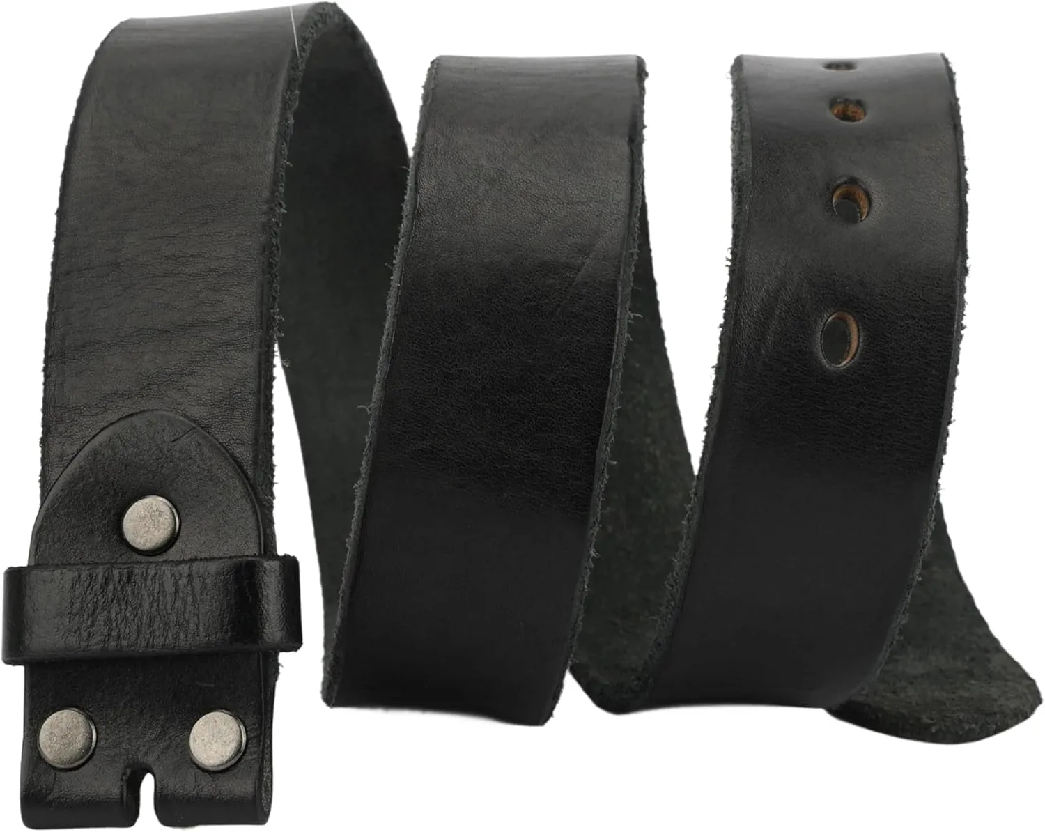 Men's Full Grain Leather Belt Vintage Distressed Style with Snap-On Strap 1 1/2" One Piece Leather no buckle