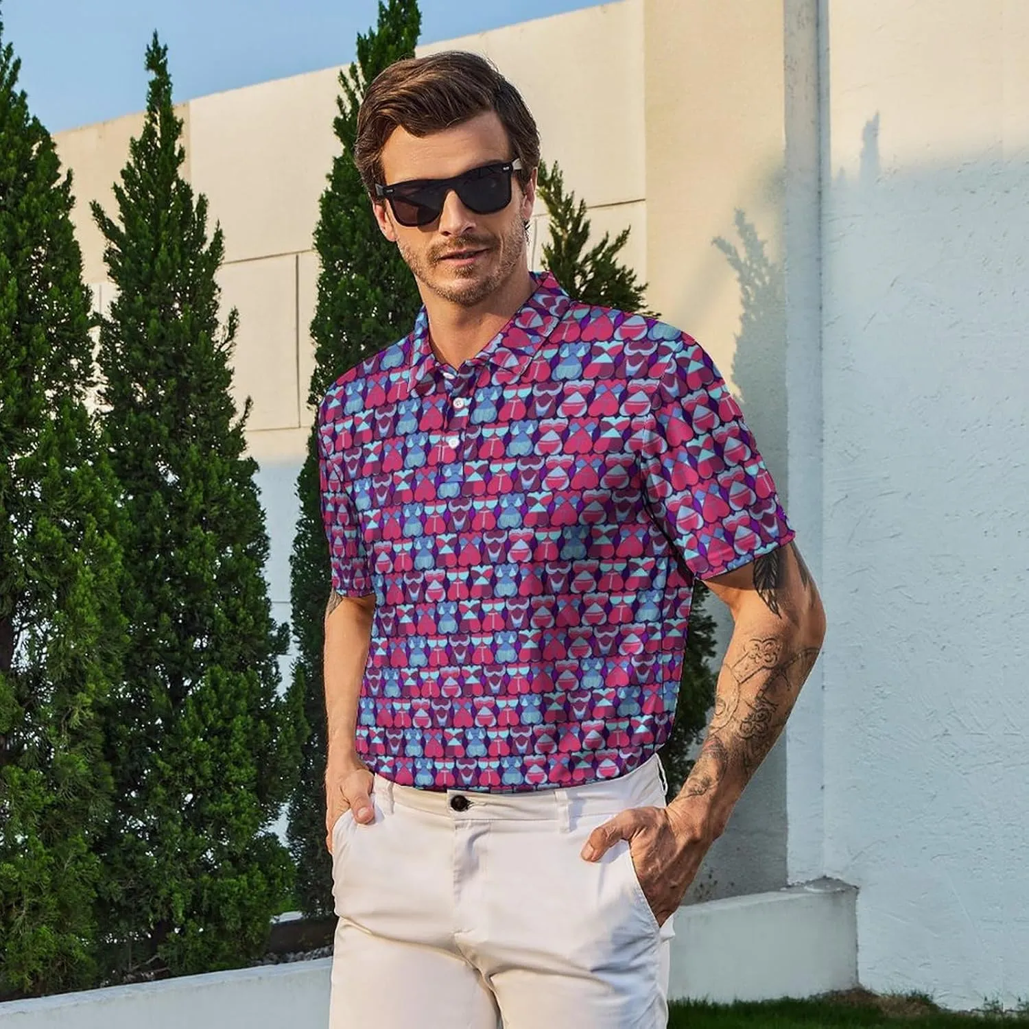 Men’s Golf Polo Shirts - Hawaiian Print Golf Shirt for Men Quick-Dry Moisture Wicking Casual Breathable Polo Shirt