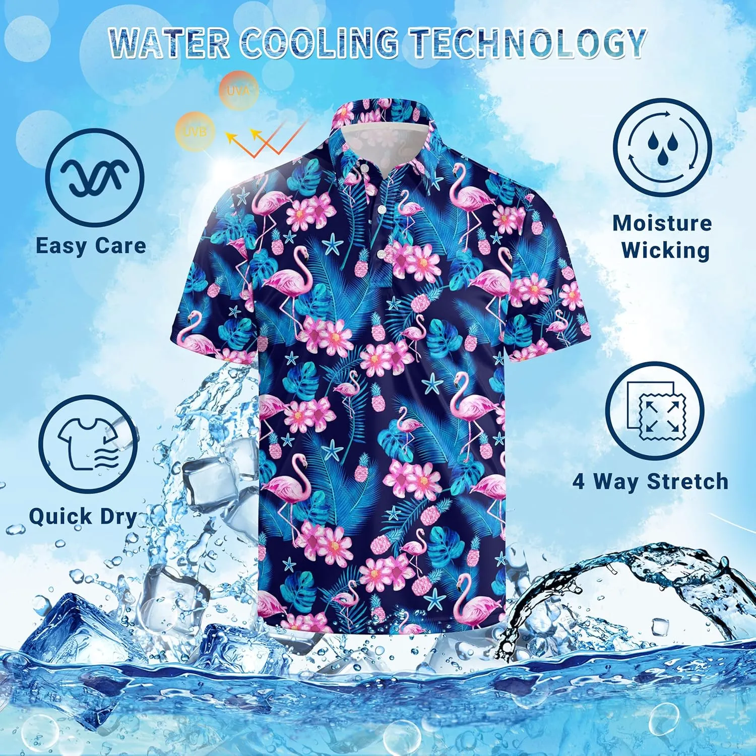 Men’s Golf Polo Shirts - Hawaiian Print Golf Shirt for Men Quick-Dry Moisture Wicking Casual Breathable Polo Shirt
