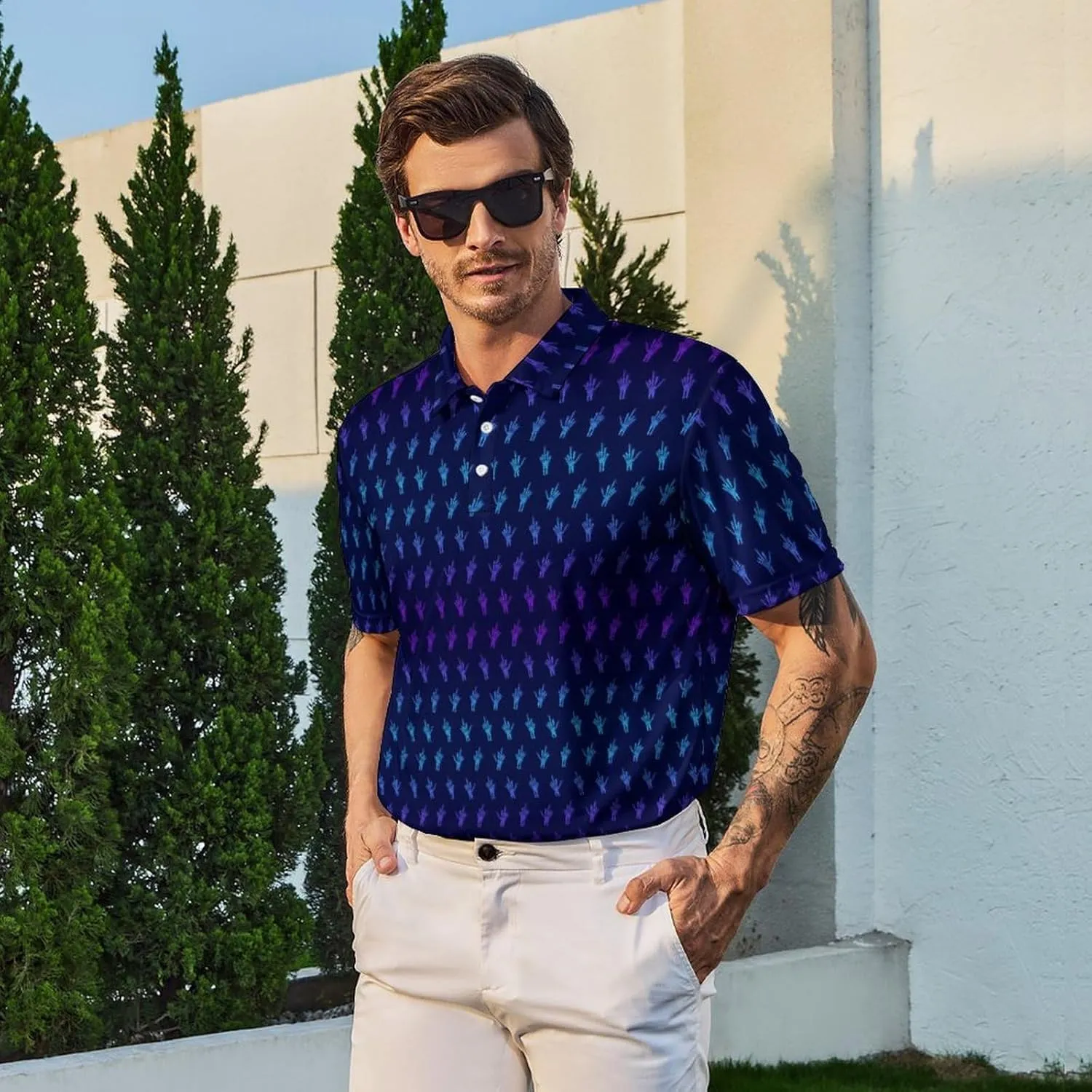 Men’s Golf Polo Shirts - Hawaiian Print Golf Shirt for Men Quick-Dry Moisture Wicking Casual Breathable Polo Shirt