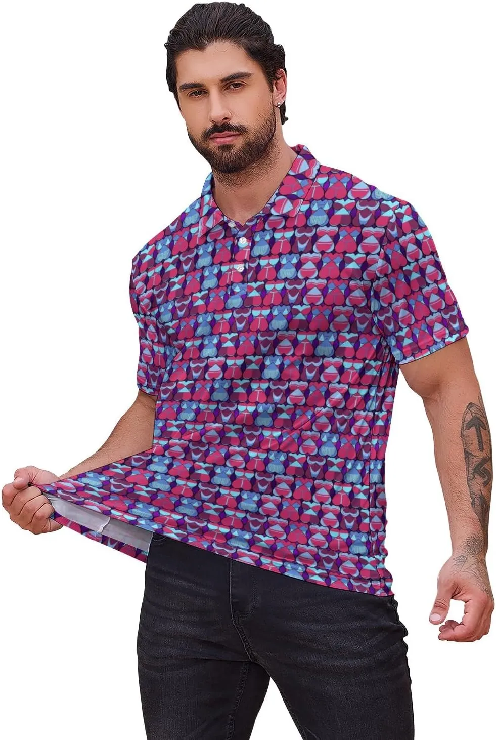 Men’s Golf Polo Shirts - Hawaiian Print Golf Shirt for Men Quick-Dry Moisture Wicking Casual Breathable Polo Shirt
