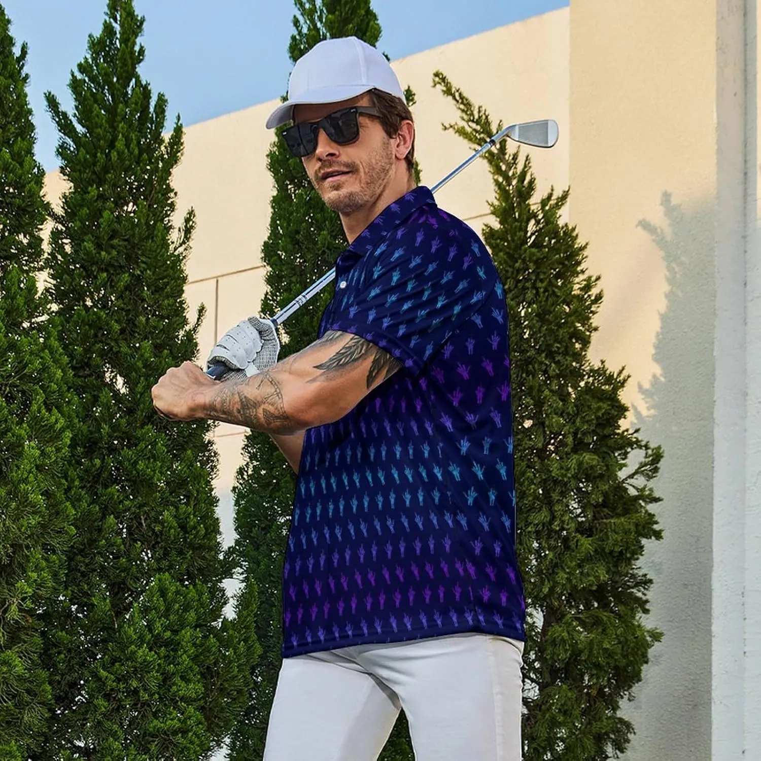 Men’s Golf Polo Shirts - Hawaiian Print Golf Shirt for Men Quick-Dry Moisture Wicking Casual Breathable Polo Shirt