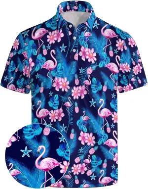 Men’s Golf Polo Shirts - Hawaiian Print Golf Shirt for Men Quick-Dry Moisture Wicking Casual Breathable Polo Shirt