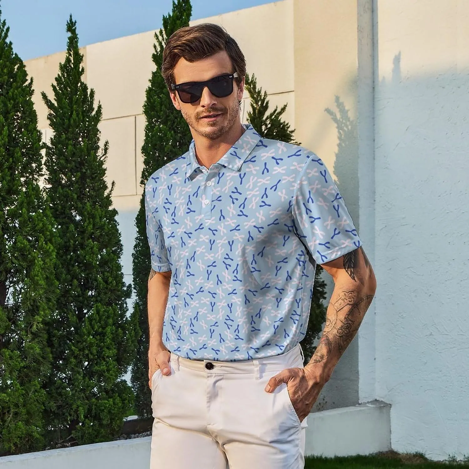 Men’s Golf Polo Shirts - Hawaiian Print Golf Shirt for Men Quick-Dry Moisture Wicking Casual Breathable Polo Shirt