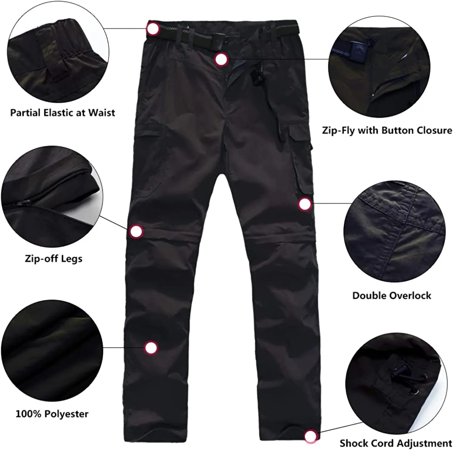 Mens Hiking Pants Convertible Zip Off Shorts Outdoor Quick Dry Lightweight Fishing Travel Safari Cargo Trouser