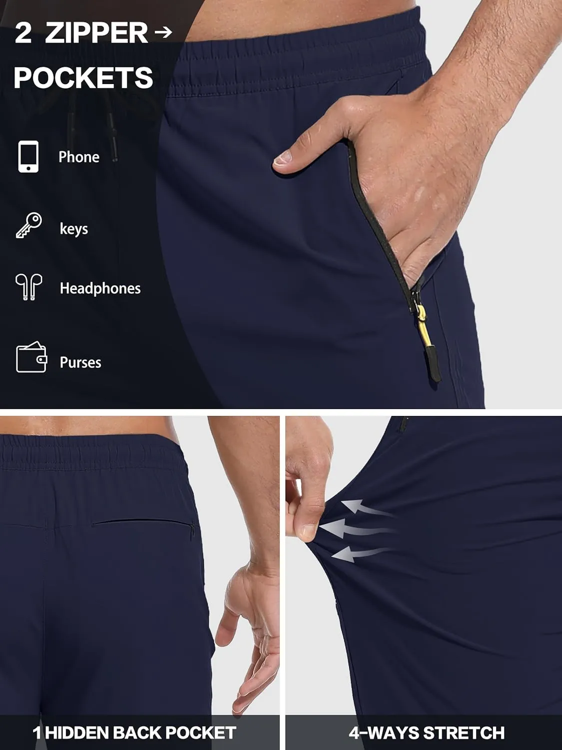 Men's Hiking Pants Lightweight Quick Dry Waterproof Breathable Athletic Joggers Track Running Sweatpants