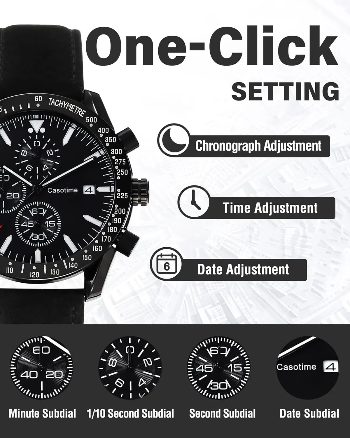 Men's Leather Band Chronograph Watch - 30M Waterproof Big Face Analog Quartz Date - Work Sport Casual Classical Fashion Designer Dress Wrist Watch - Elegant Gift for Men