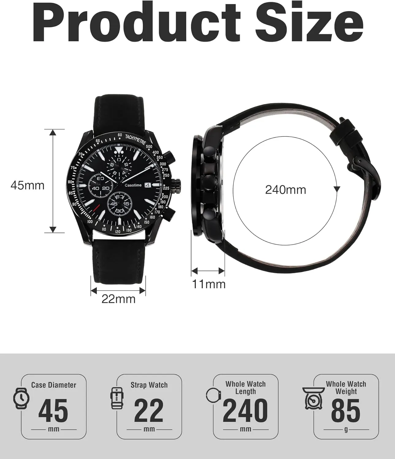 Men's Leather Band Chronograph Watch - 30M Waterproof Big Face Analog Quartz Date - Work Sport Casual Classical Fashion Designer Dress Wrist Watch - Elegant Gift for Men