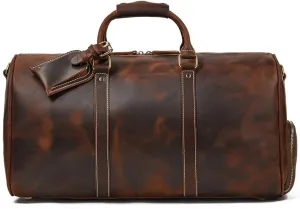 Mens leather cowhide travel bag, vintage luggage bag, leather cowhide 20 inch handbag, leisure fitness bag