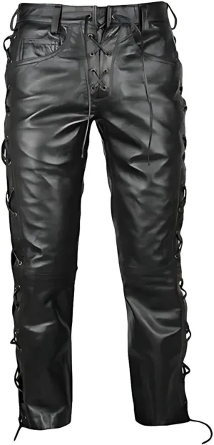Men's Leather Motorcycle Pant Real Native American Hand Made Cowboy Style Cowhide Leather Pant