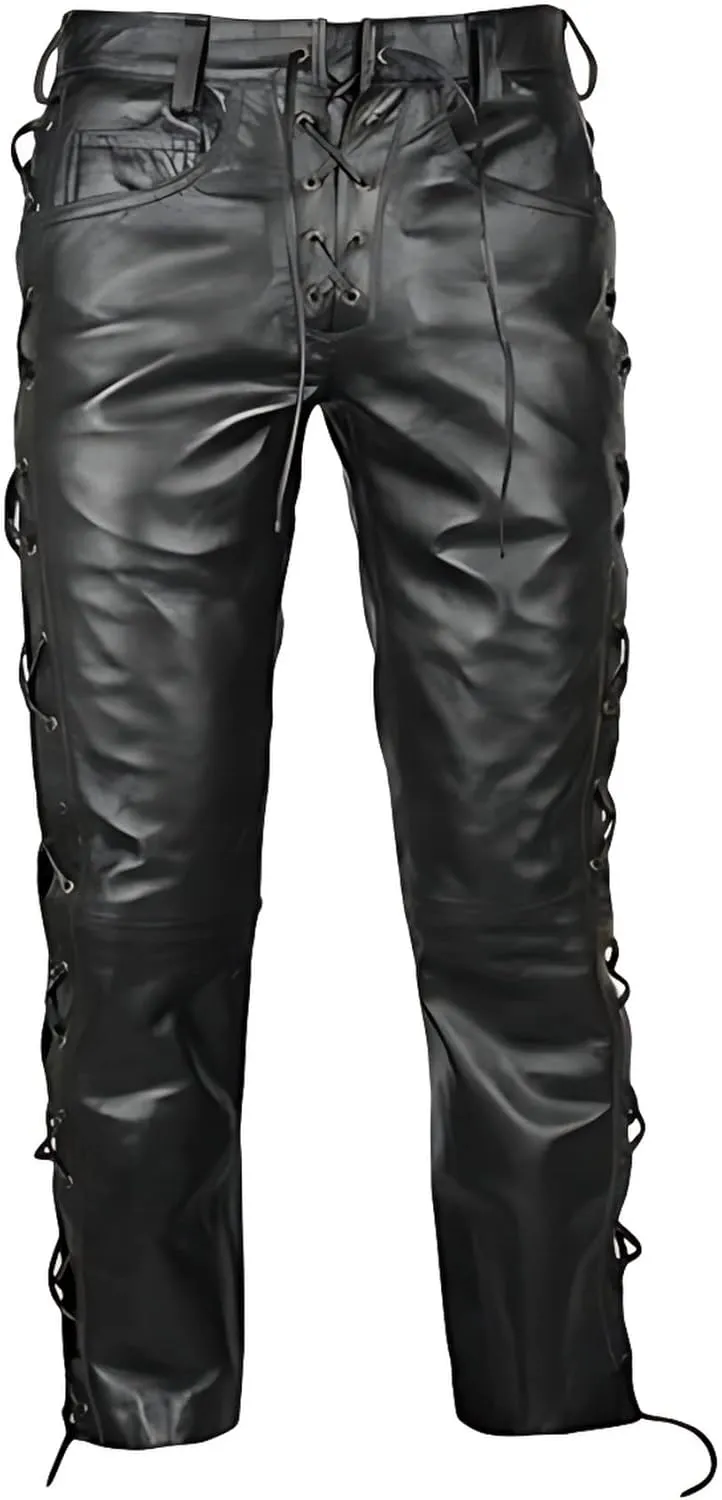 Men's Leather Motorcycle Pant Real Native American Hand Made Cowboy Style Cowhide Leather Pant