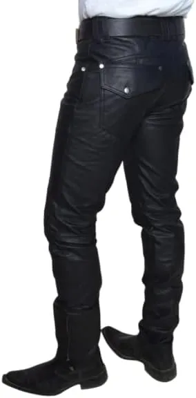 Men's Leather Motorcycle Pant Real Native American Hand Made Cowboy Style Cowhide Leather Pant