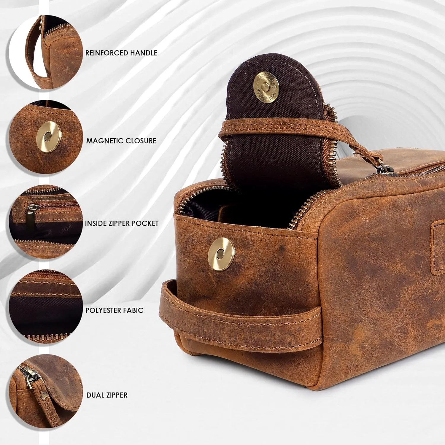 Mens Leather Toiletry Travel Bag, Shaving and Travel Kit for Men, Dopp Kit Men, Handcrafted Vintage, Toiletry Pouch With Waterproof Lining - Brown