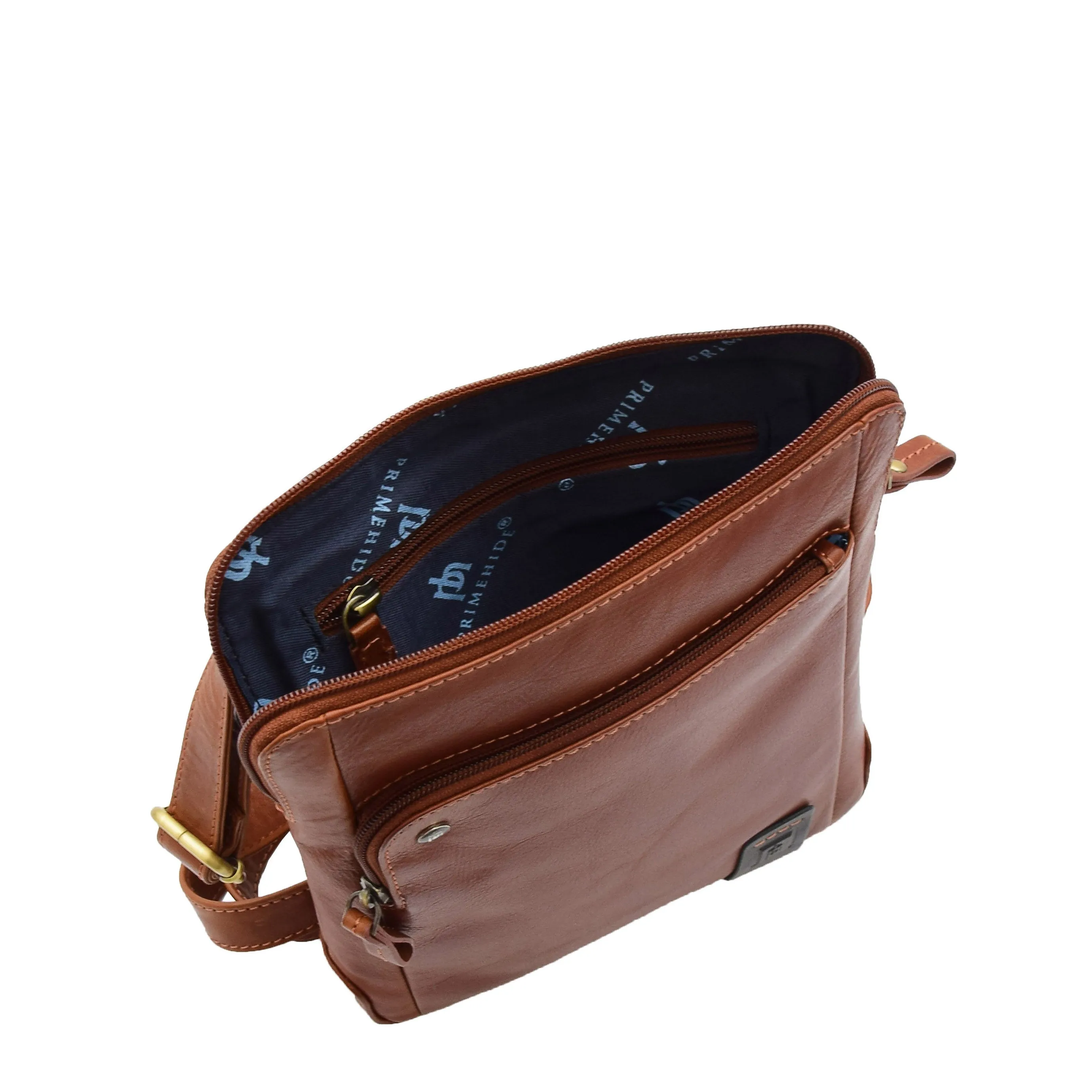 Mens Real Leather Bag Crossbody Messenger Casual Multi Pockets Flight Bag Ronnie Chestnut