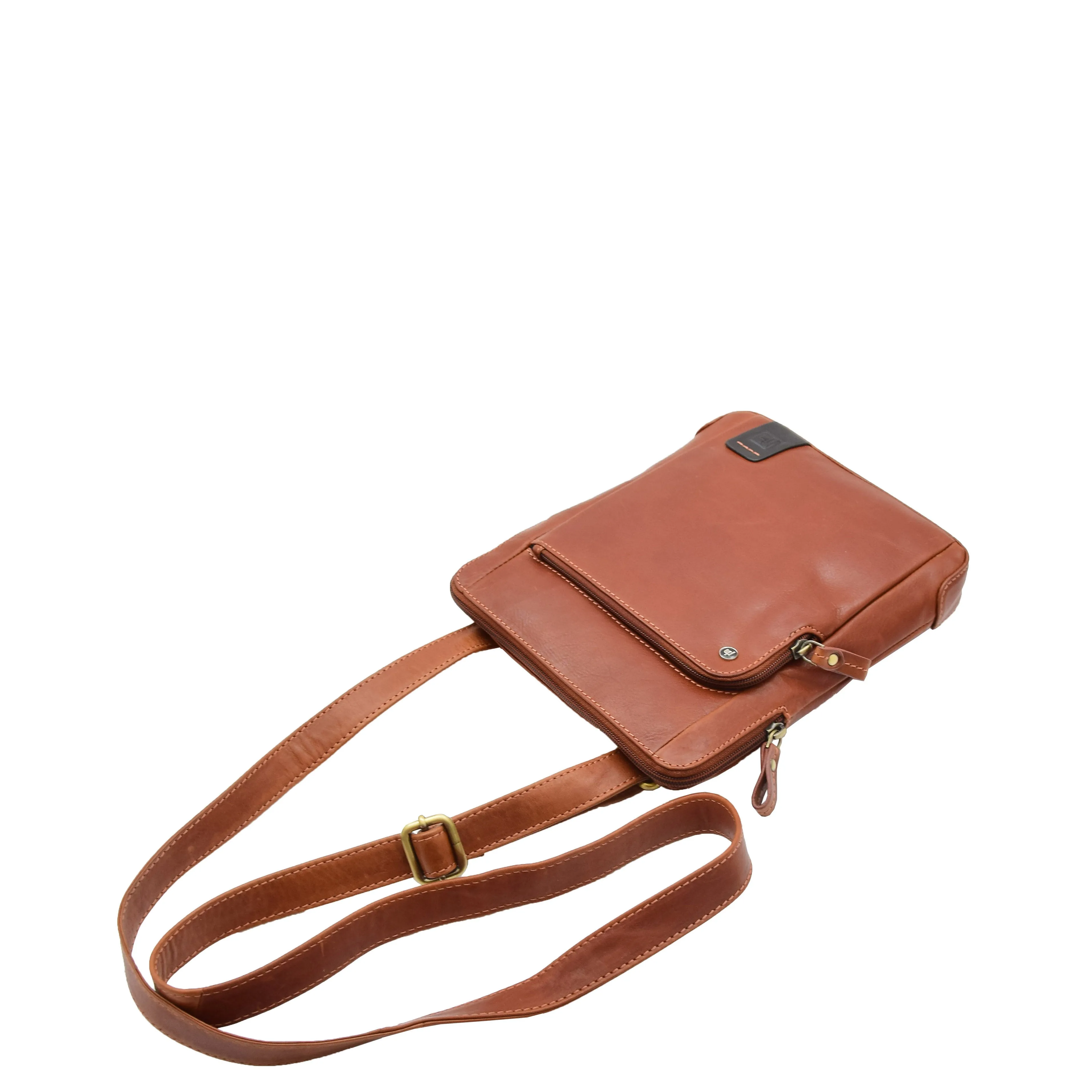 Mens Real Leather Bag Crossbody Messenger Casual Multi Pockets Flight Bag Ronnie Chestnut