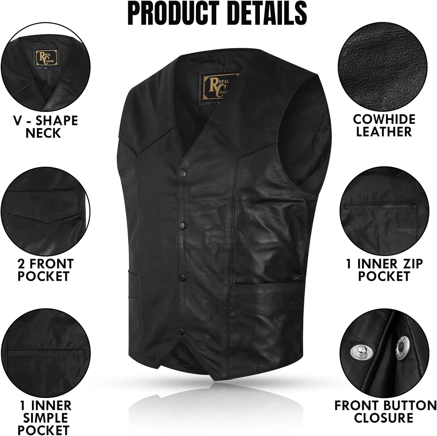 Mens Retro Biker Motorcycle Vintage Vest Prumium Style Cowhide Rider Rocker Cafe Racer Leather Vest