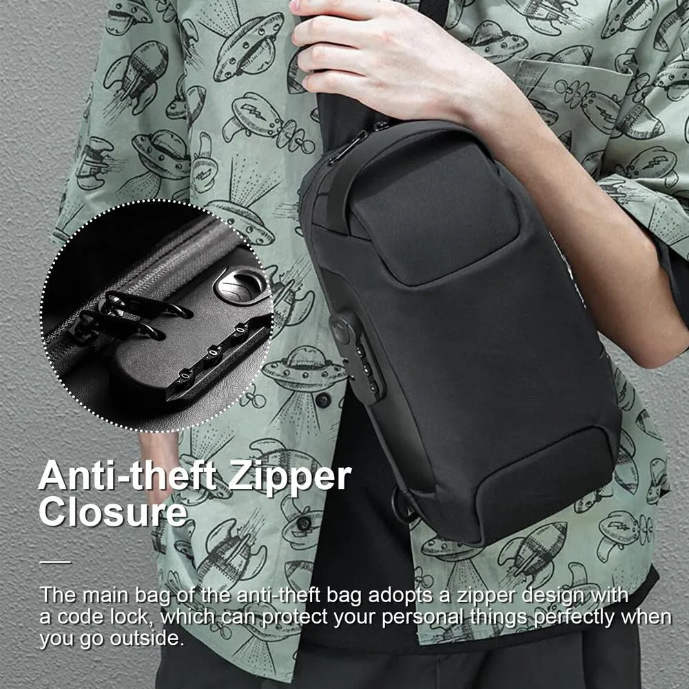 Men's Sling Backpack Waterproof Anti Theft Shoulder Crossbody Chest Bag USB