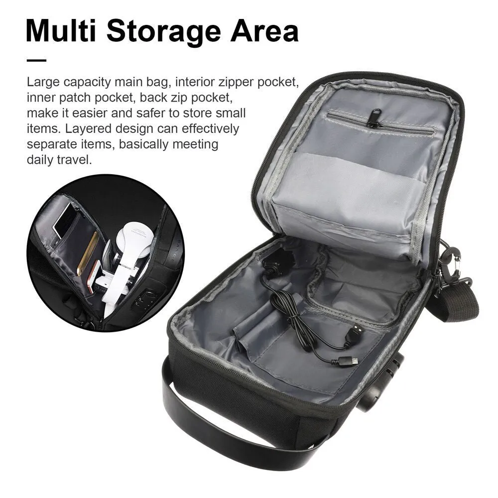 Men's Sling Backpack Waterproof Anti Theft Shoulder Crossbody Chest Bag USB
