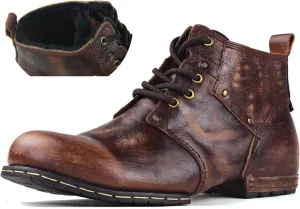 Men's Vintage Brown Chukka Boots Lace-up Motorcycle Casual Leather Dress Ankle Boot for Men Fashion CD-6015-2-Vintage Brown