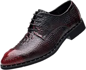 Men's Vintage Crocodile Print Strap Slip On Dress Shoes Classic Round Toe Lace Up Lug Sole Soft Bottom Business Work Oxfords Shoes