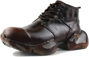 Mens Vintage Fashion Sneakers Retro Casual Shoes Calfskin Leather Chukka Moto Boots CD-5008-S-5-Vintage-US-R