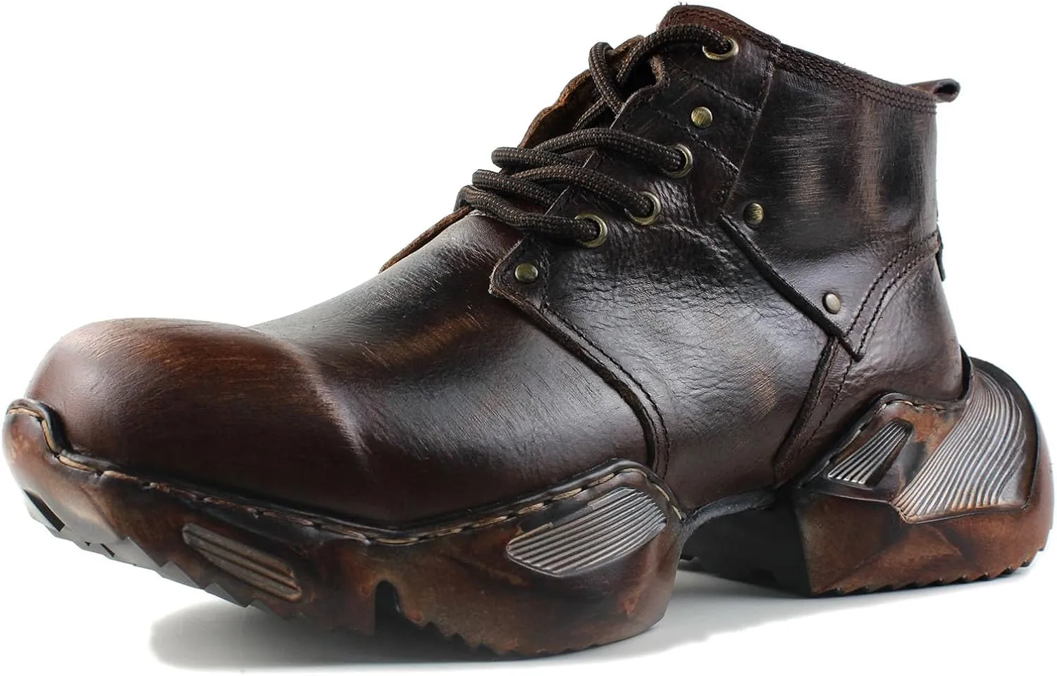 Mens Vintage Fashion Sneakers Retro Casual Shoes Calfskin Leather Chukka Moto Boots CD-5008-S-5-Vintage-US-R