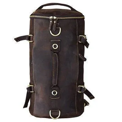 Mens Vintage Genuine Leather Cylindrical Backpack
