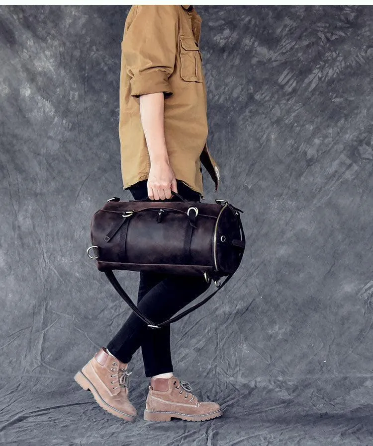 Mens Vintage Genuine Leather Cylindrical Backpack