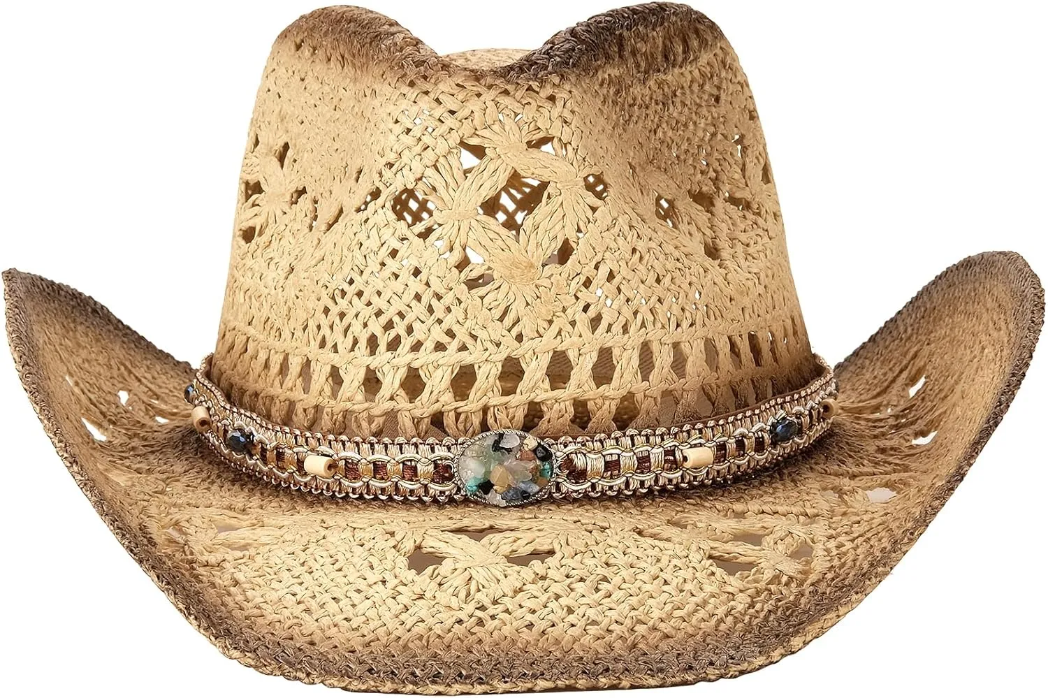 Men's Women's Straw Cowboy Hat Cowgirl Woven Sun Hat Western Cowboy Hat Two Decorative Bands