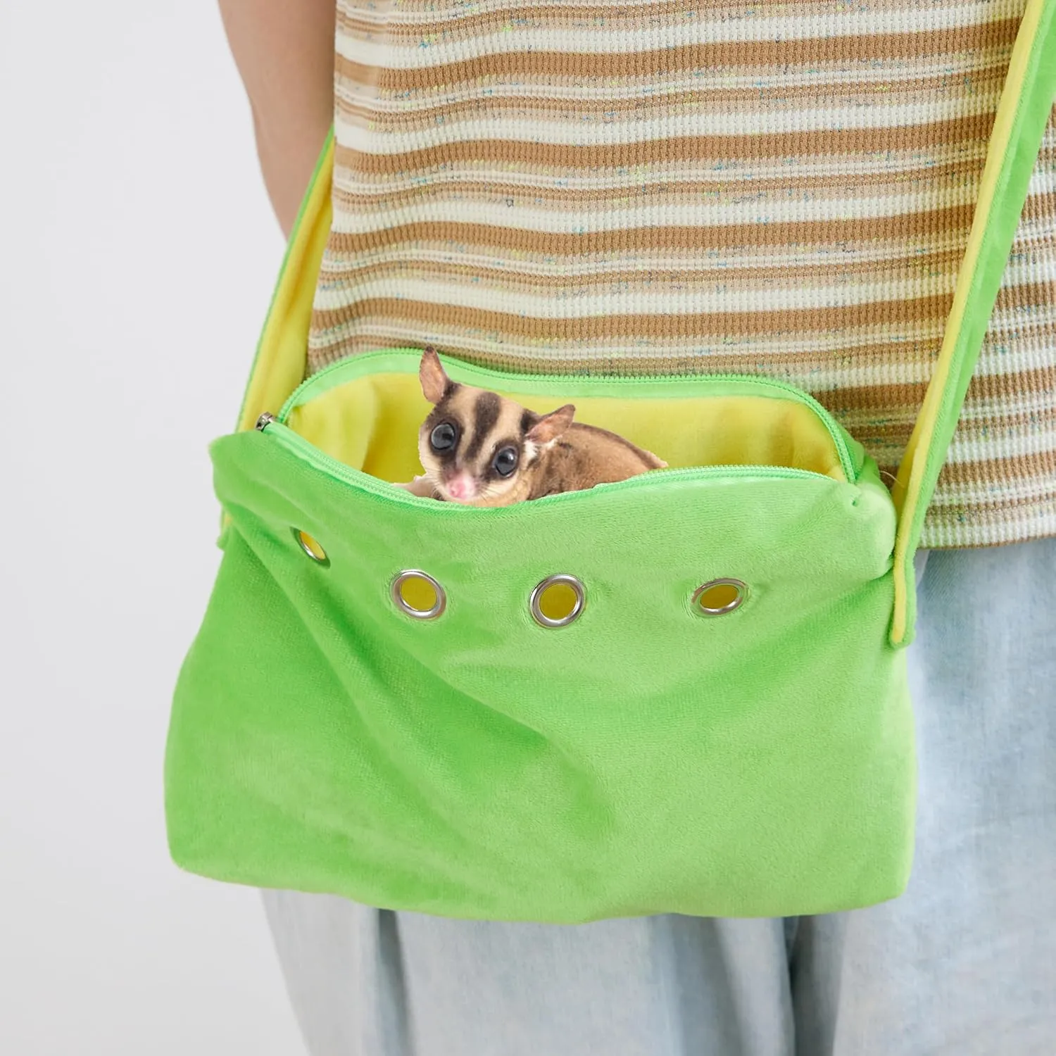 Meow&Woof Sugar Glider Bonding Pouch Small Pet Carrier Bag Sling with Strap Critter Cuddler for Gliders Ferret, Rat, Hedgehog, Hamster Outdoor-Green