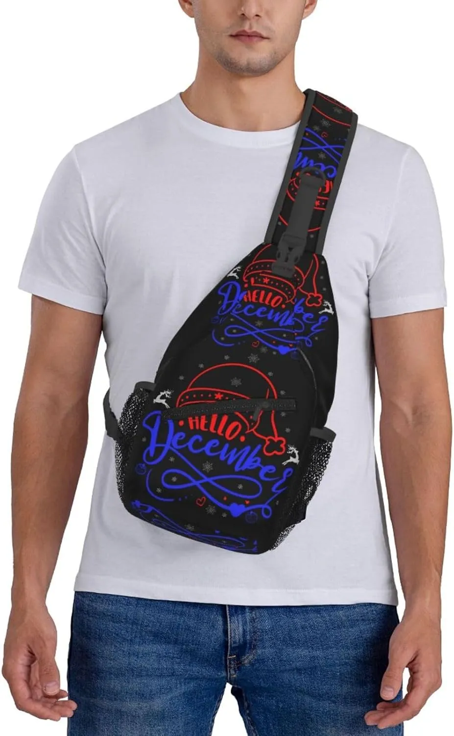 Merry Chrismas Hello December Crossbody Bag Cross Chest Bag Adjustable Sling Backpack Sports Gym Shoulder Bags Travel Cycling Daypack Diagonally Casual Rucksack