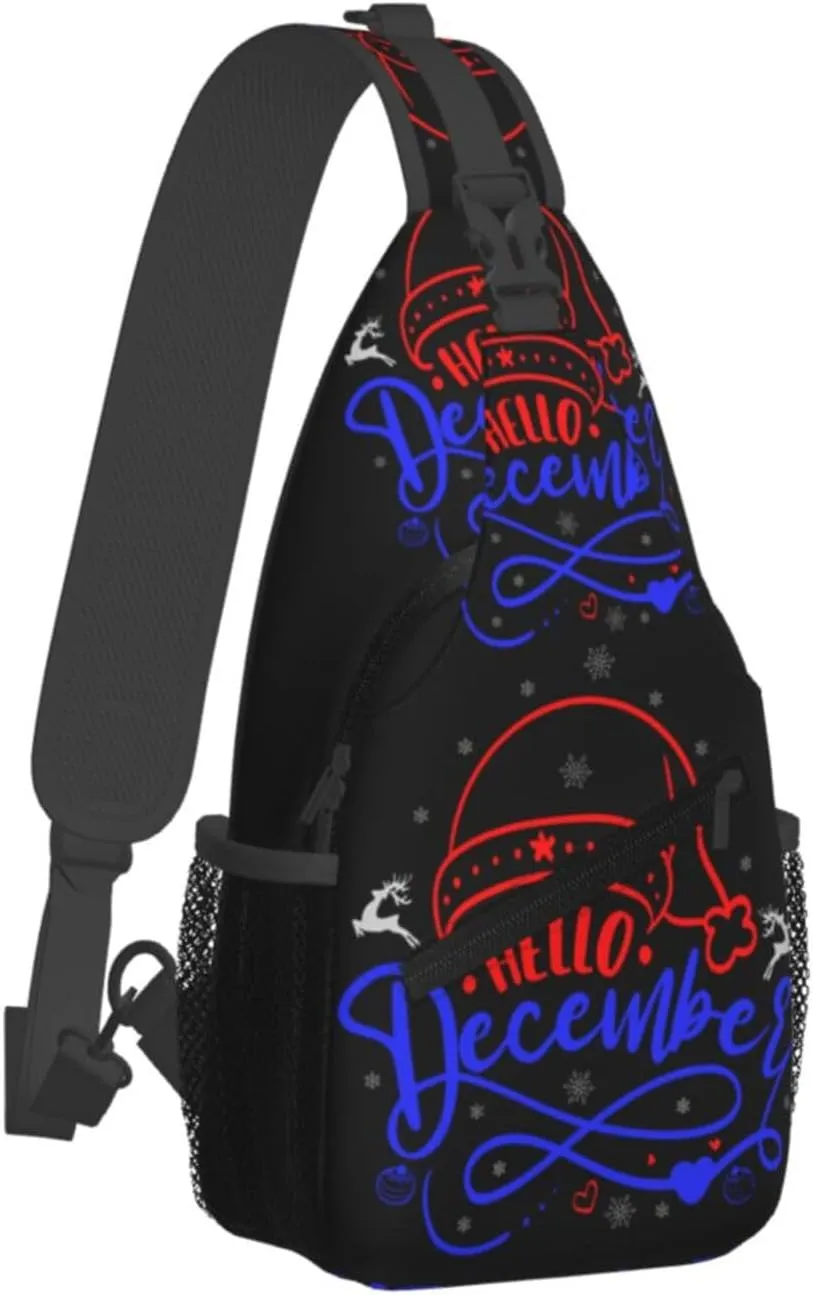 Merry Chrismas Hello December Crossbody Bag Cross Chest Bag Adjustable Sling Backpack Sports Gym Shoulder Bags Travel Cycling Daypack Diagonally Casual Rucksack