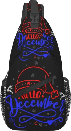 Merry Chrismas Hello December Crossbody Bag Cross Chest Bag Adjustable Sling Backpack Sports Gym Shoulder Bags Travel Cycling Daypack Diagonally Casual Rucksack