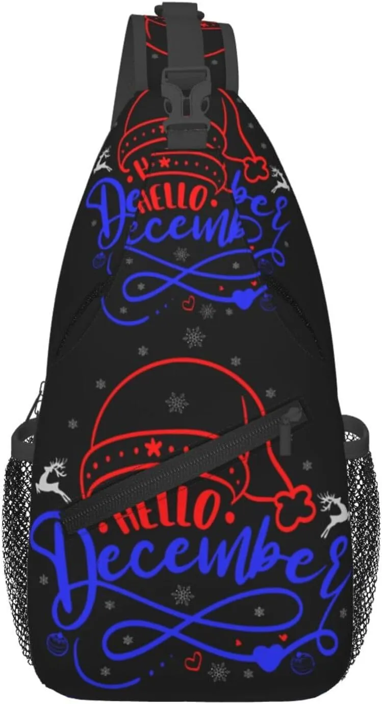 Merry Chrismas Hello December Crossbody Bag Cross Chest Bag Adjustable Sling Backpack Sports Gym Shoulder Bags Travel Cycling Daypack Diagonally Casual Rucksack