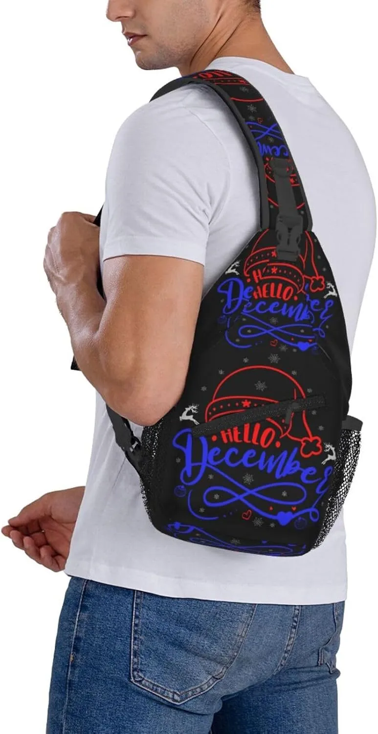 Merry Chrismas Hello December Crossbody Bag Cross Chest Bag Adjustable Sling Backpack Sports Gym Shoulder Bags Travel Cycling Daypack Diagonally Casual Rucksack