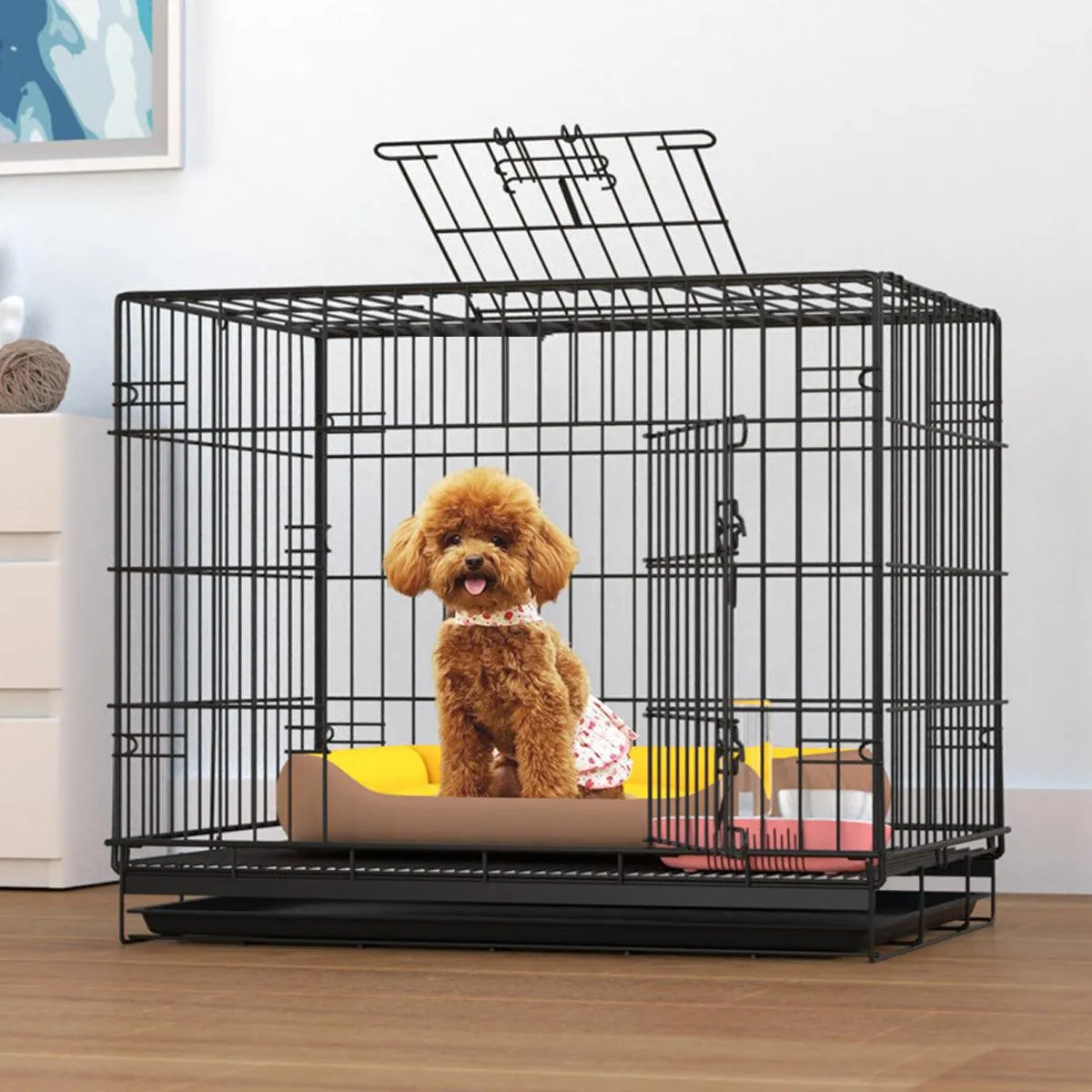 Metal Dog Crate Pet Cage with Divider for Puppies Cats Kennel Indoor Pet House