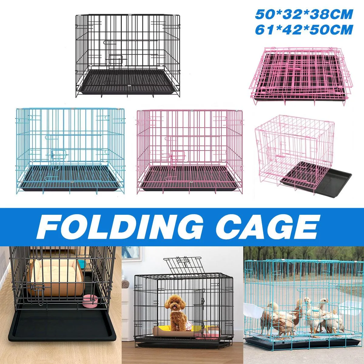 Metal Dog Crate Pet Cage with Divider for Puppies Cats Kennel Indoor Pet House