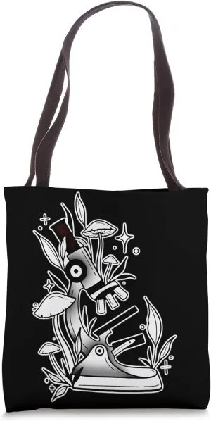 Microscope x Mushroom Scientist Blackwork Tote Bag