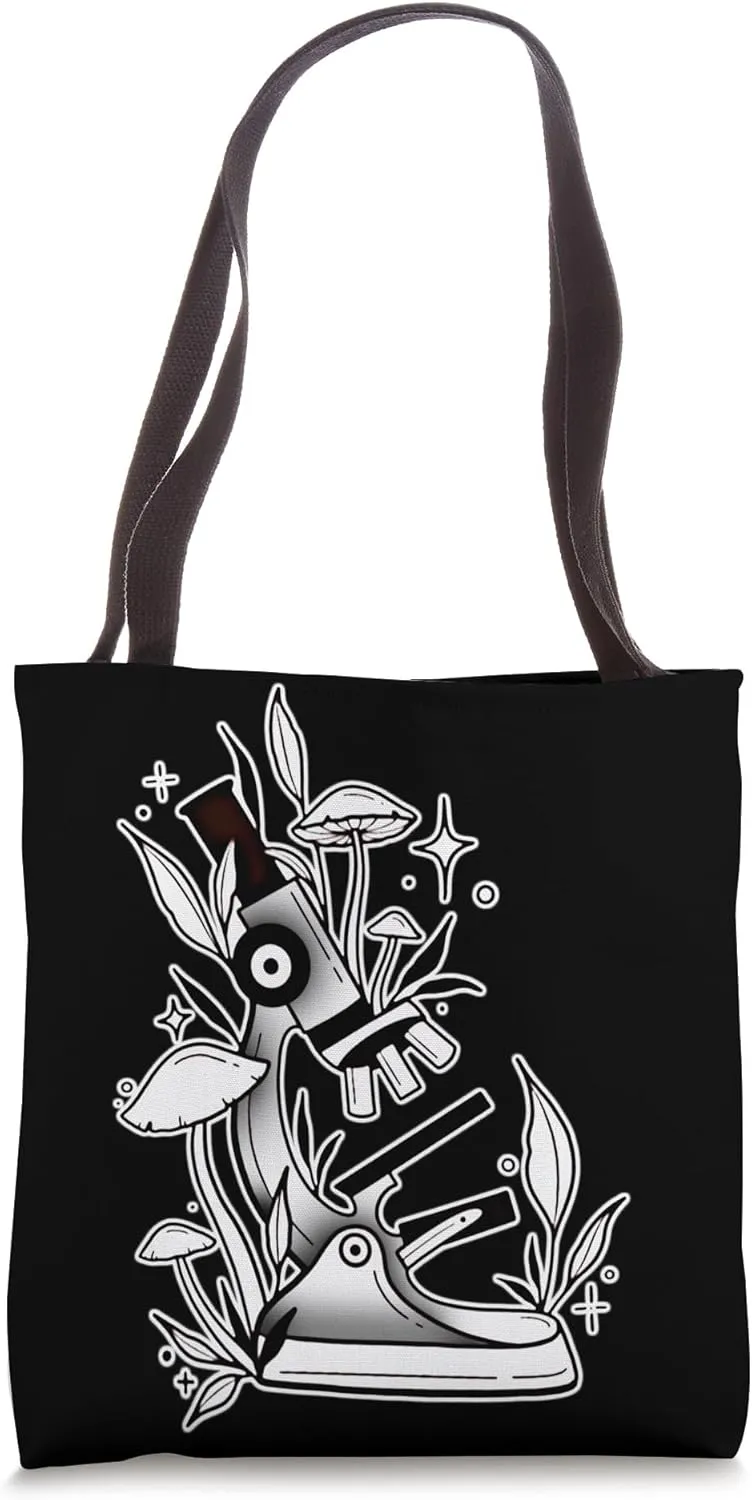Microscope x Mushroom Scientist Blackwork Tote Bag