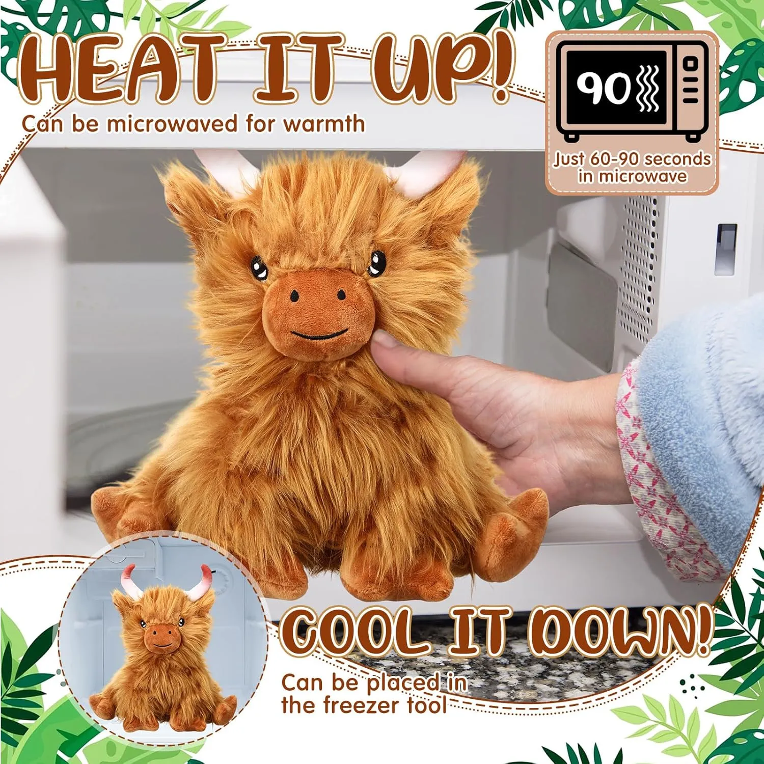 Microwavable Stuffed Animal for Kids Lavender Scented Cute Plush Heatable Coolable Plushie for Gift Adults Soothing Warmth Comfort Heating Pad for Cramps(Highland Cow)
