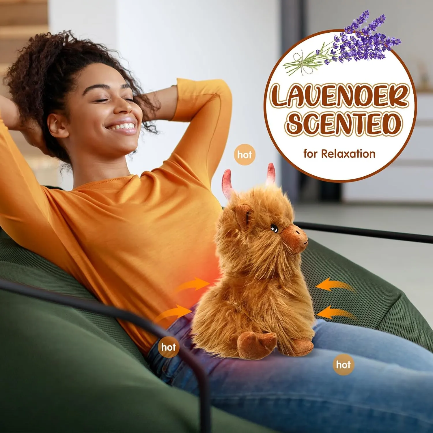 Microwavable Stuffed Animal for Kids Lavender Scented Cute Plush Heatable Coolable Plushie for Gift Adults Soothing Warmth Comfort Heating Pad for Cramps(Highland Cow)