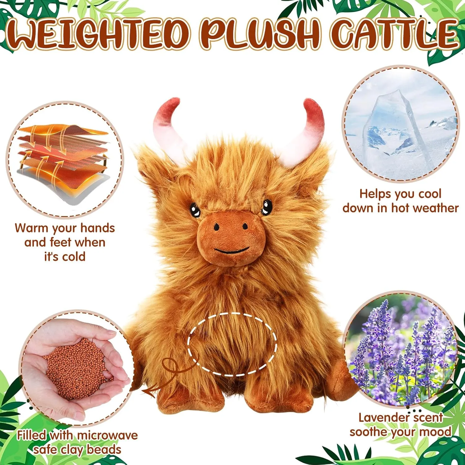 Microwavable Stuffed Animal for Kids Lavender Scented Cute Plush Heatable Coolable Plushie for Gift Adults Soothing Warmth Comfort Heating Pad for Cramps(Highland Cow)