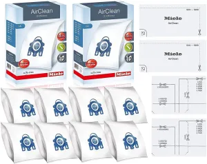 Miele GN AirClean 3D Efficiency Vacuum Cleaner Bags - 2 Boxes - Includes 8 Genuine Airclean GN Bags   2 Genuine Super Air Clean Filter   2 Genuine Pre-Motor Protection Filters