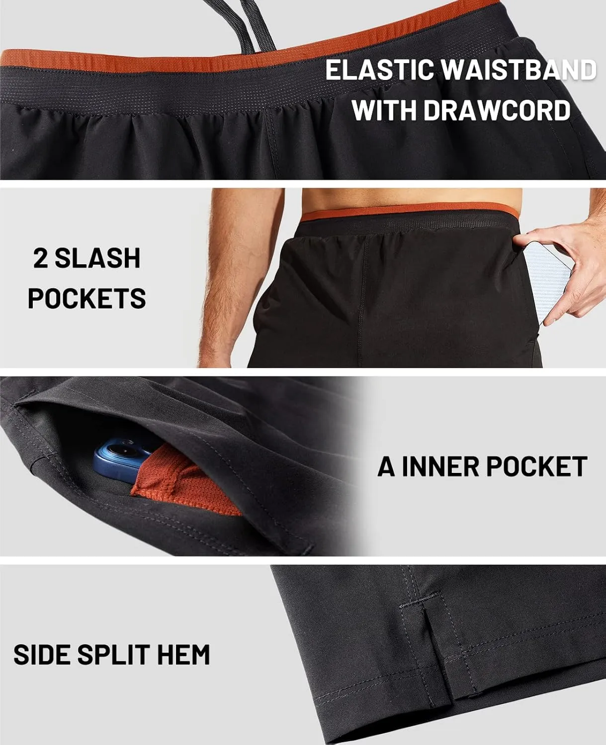 MIER Men's 2 in 1 Running Shorts with Liner 5" Quick Dry Gym Workout Athletic Shorts with Pockets, Lightweight, Breathable