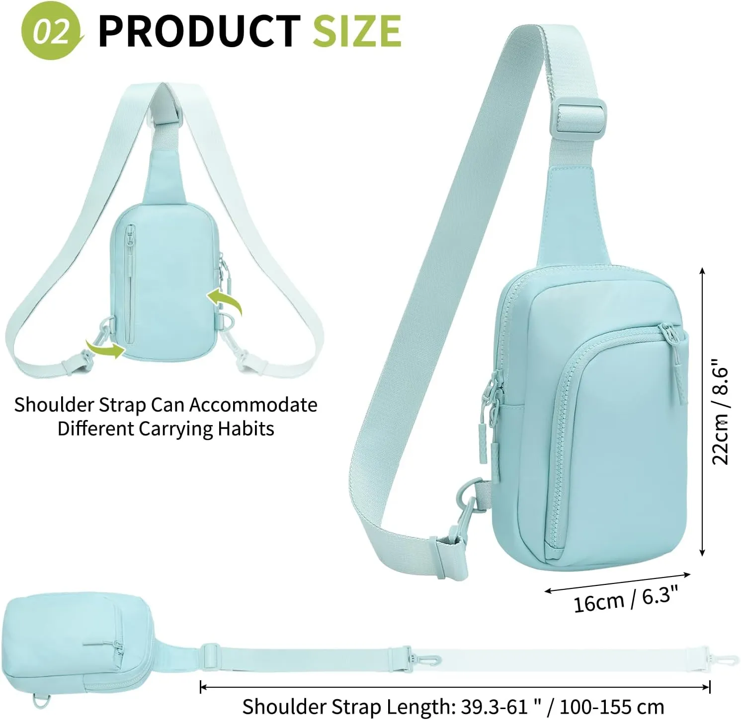 Mini Sling Bag for Men Women, 7.5 Inch Small Anti Theft Crossbody Reversible Nylon Chest Bag Fanny Pack for Travel Running Hiking (Blue)