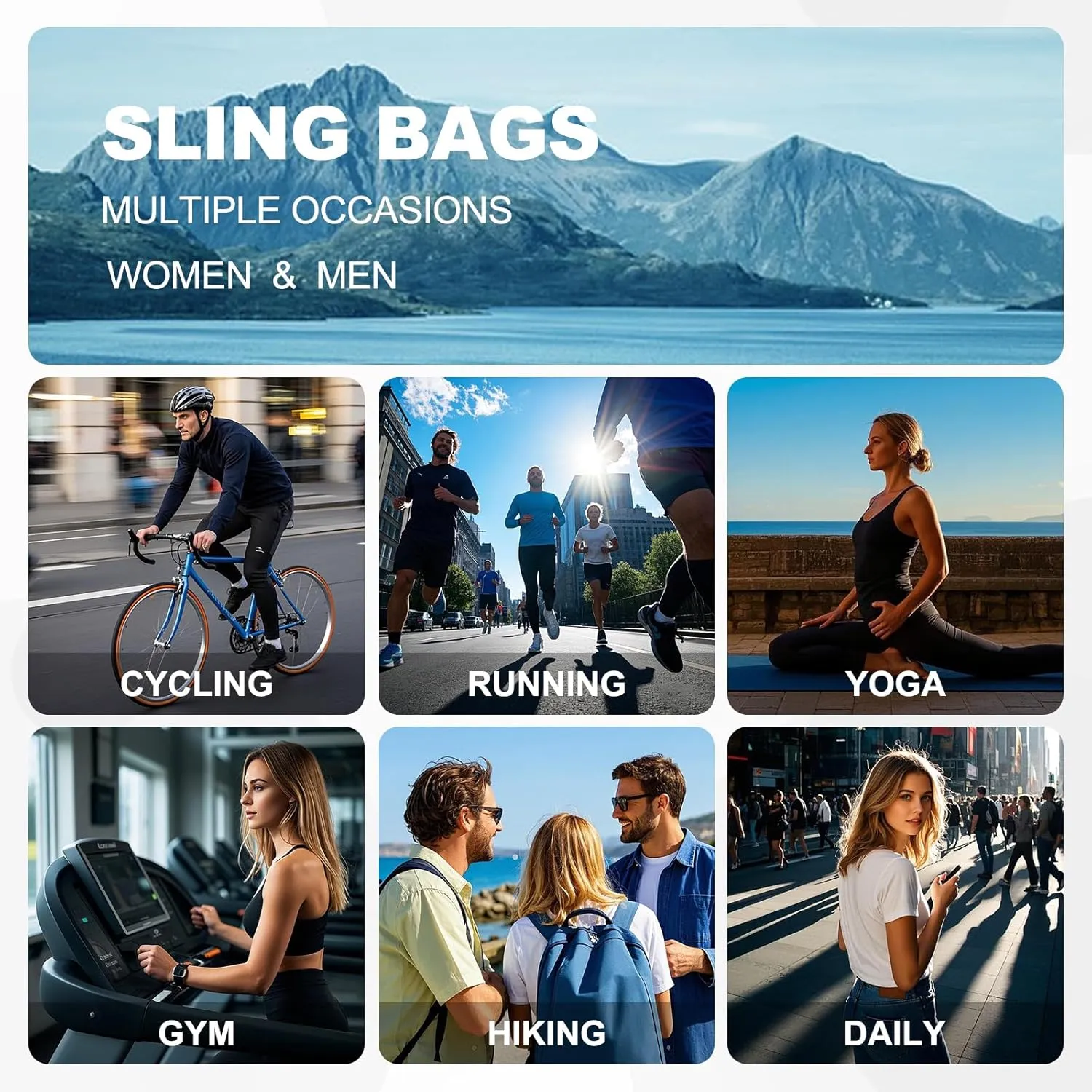 Mini Sling Bag for Men Women, 7.5 Inch Small Anti Theft Crossbody Reversible Nylon Chest Bag Fanny Pack for Travel Running Hiking (Blue)