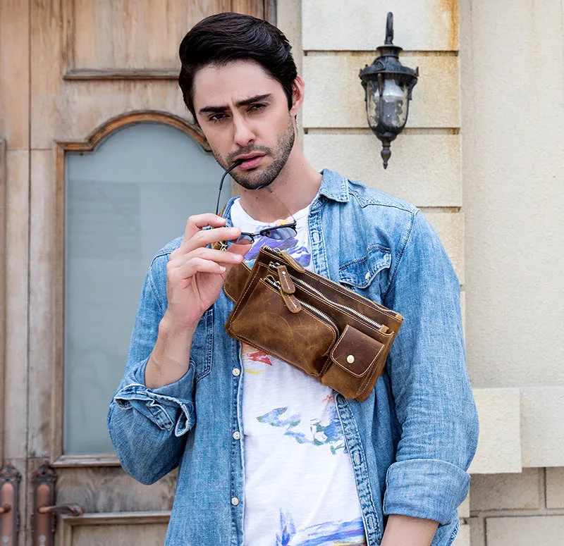 Mini Travel Leather Waist Pack 3 Layer