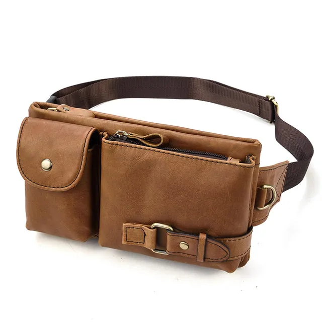 Mini Travel Leather Waist Pack 3 Layer