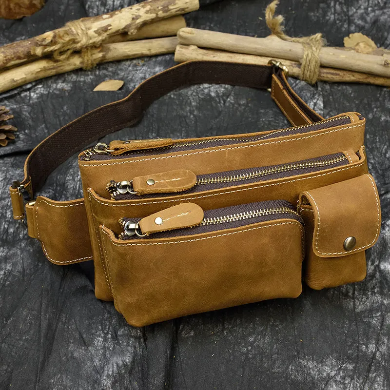 Mini Travel Leather Waist Pack 3 Layer